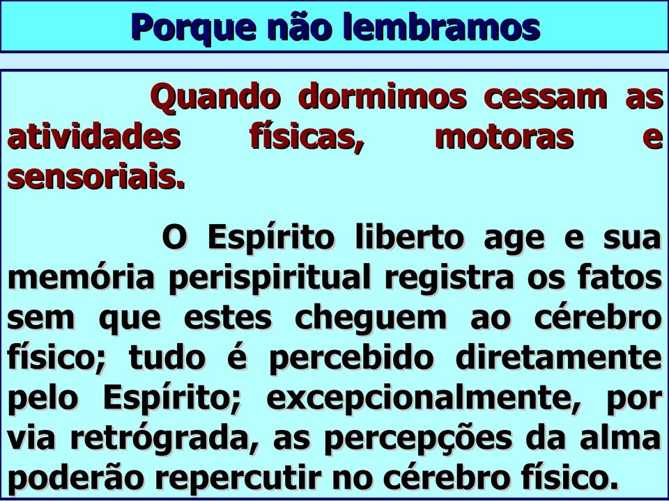 O Espírito liberto age e sua memória perispiritual registra os fatos sem que estes