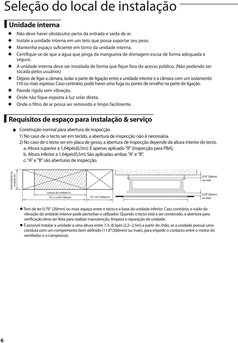 A unidade interna deve ser instalada de forma que fique fora do acesso público.