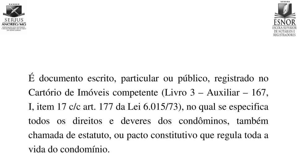 015/73), no qual se especifica todos os direitos e deveres dos condôminos,