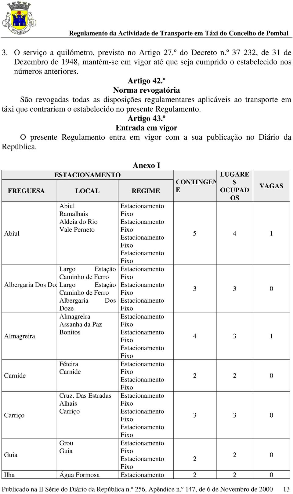 º Entrada em vigor O presente Regulamento entra em vigor com a sua publicação no Diário da República.