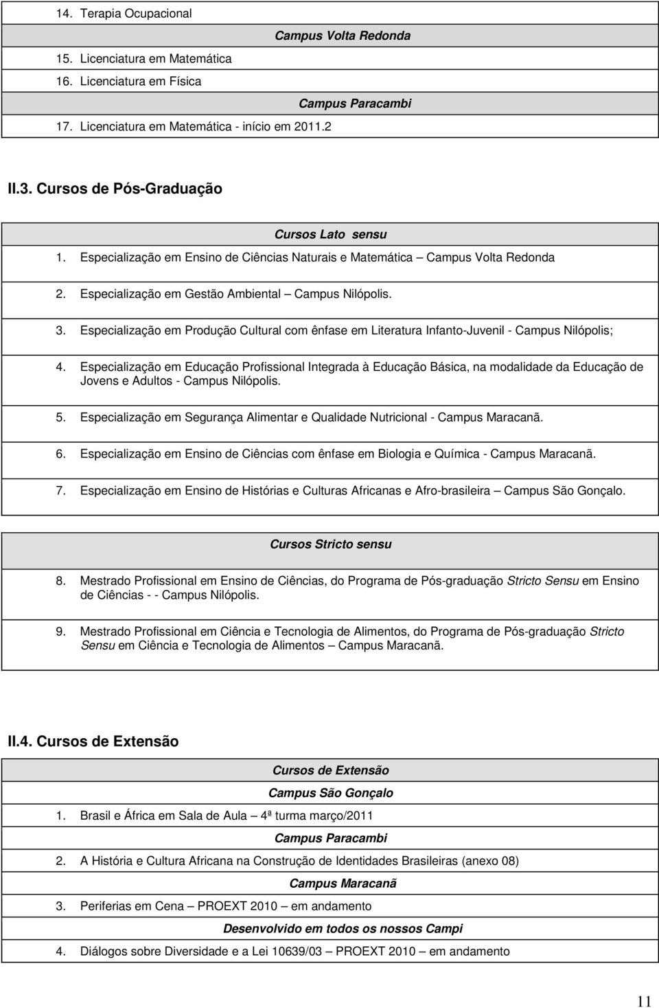 Especialização em Produção Cultural com ênfase em Literatura Infanto-Juvenil - Campus Nilópolis; 4.