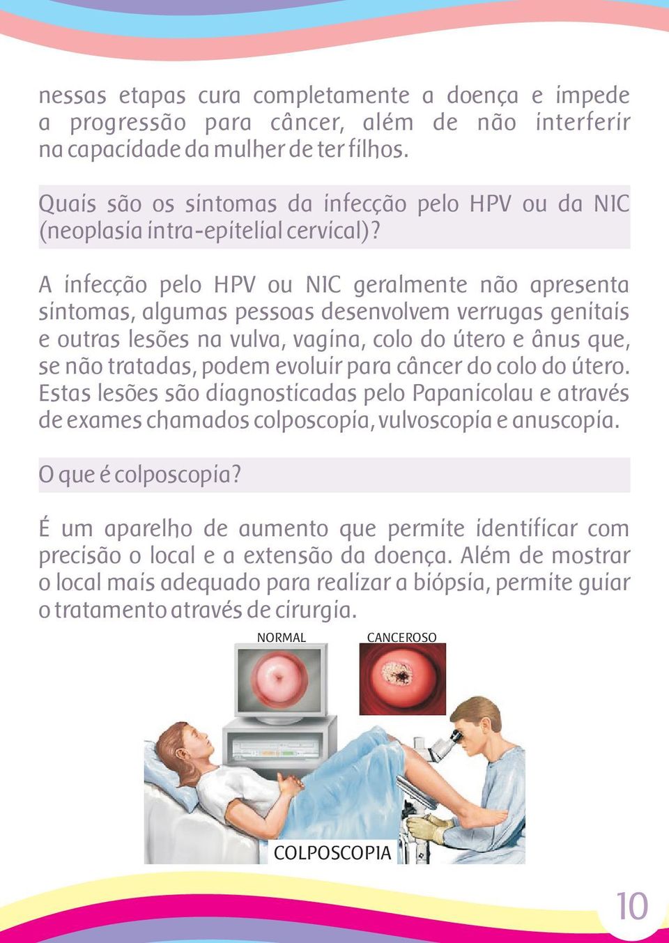 A infecção pelo HPV ou NIC geralmente não apresenta sintomas, algumas pessoas desenvolvem verrugas genitais e outras lesões na vulva, vagina, colo do útero e ânus que, se não tratadas, podem evoluir