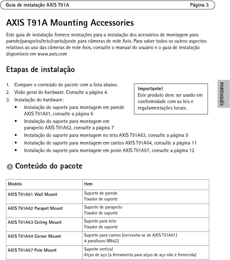 com Etapas de instalação 1. Compare o conteúdo do pacote com a lista abaixo. 2. Visão geral do hardware. Consulte a página 4. 3.