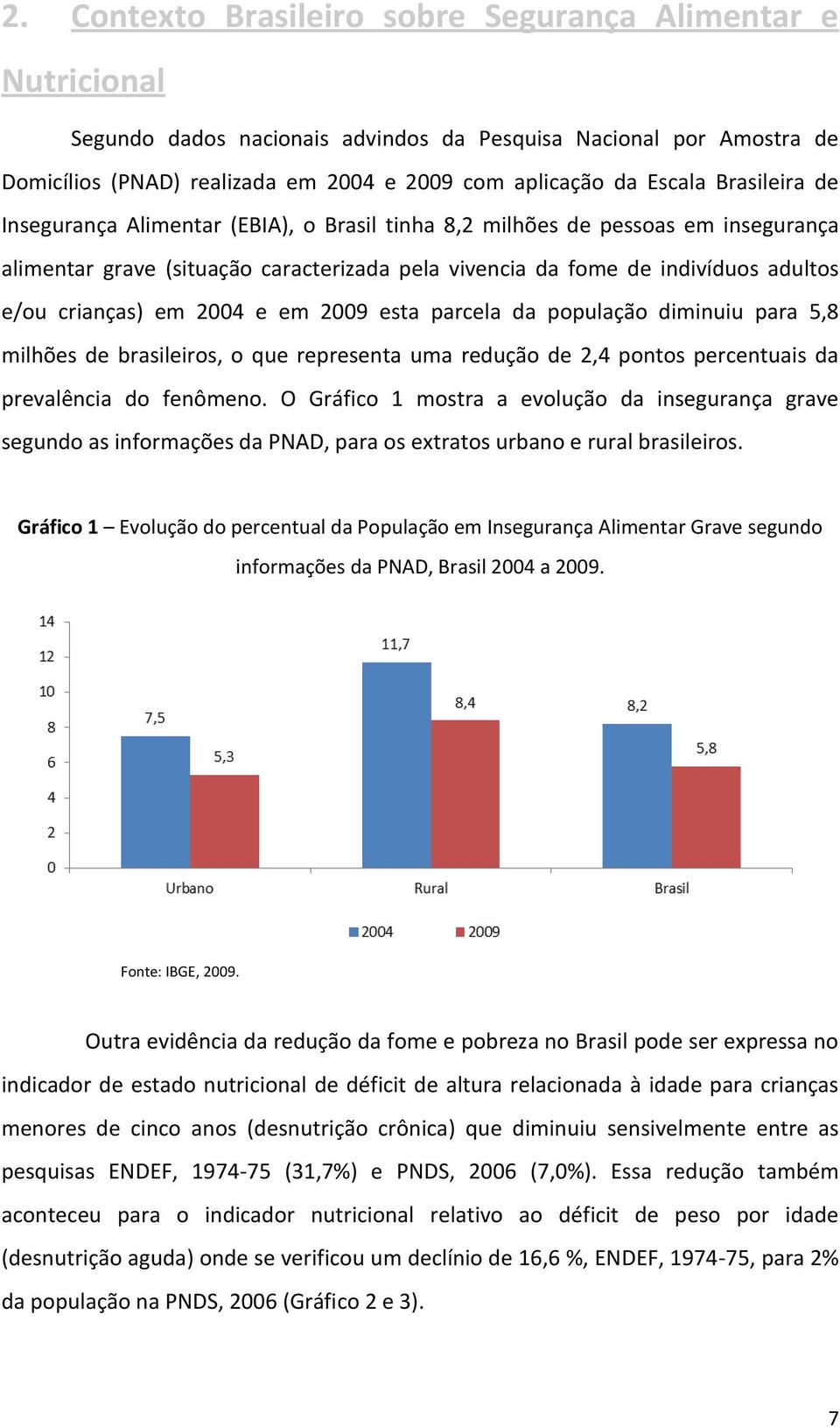 2004 e em 2009 esta parcela da população diminuiu para 5,8 milhões de brasileiros, o que representa uma redução de 2,4 pontos percentuais da prevalência do fenômeno.