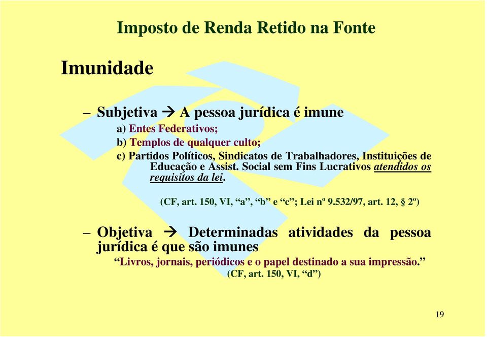 Social sem Fins Lucrativos atendidos os requisitos da lei. (CF, art. 150, VI, a, b e c ; Lei nº 9.532/97, art.