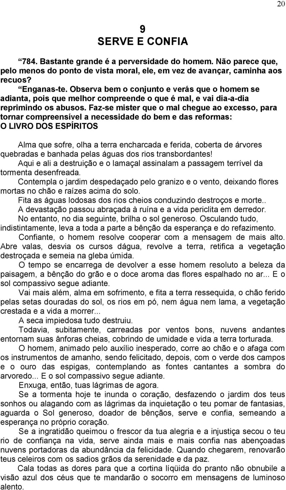 Faz-se mister que o mal chegue ao excesso, para tornar compreensível a necessidade do bem e das reformas: O LIVRO DOS ESPÍRITOS Alma que sofre, olha a terra encharcada e ferida, coberta de árvores