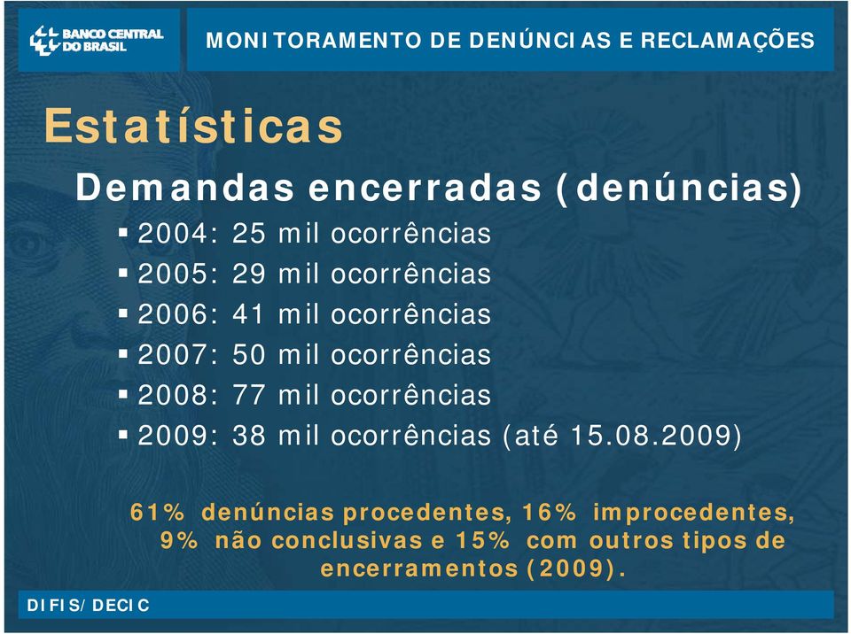 ocorrências 2009: 38 mil ocorrências (até 15.08.