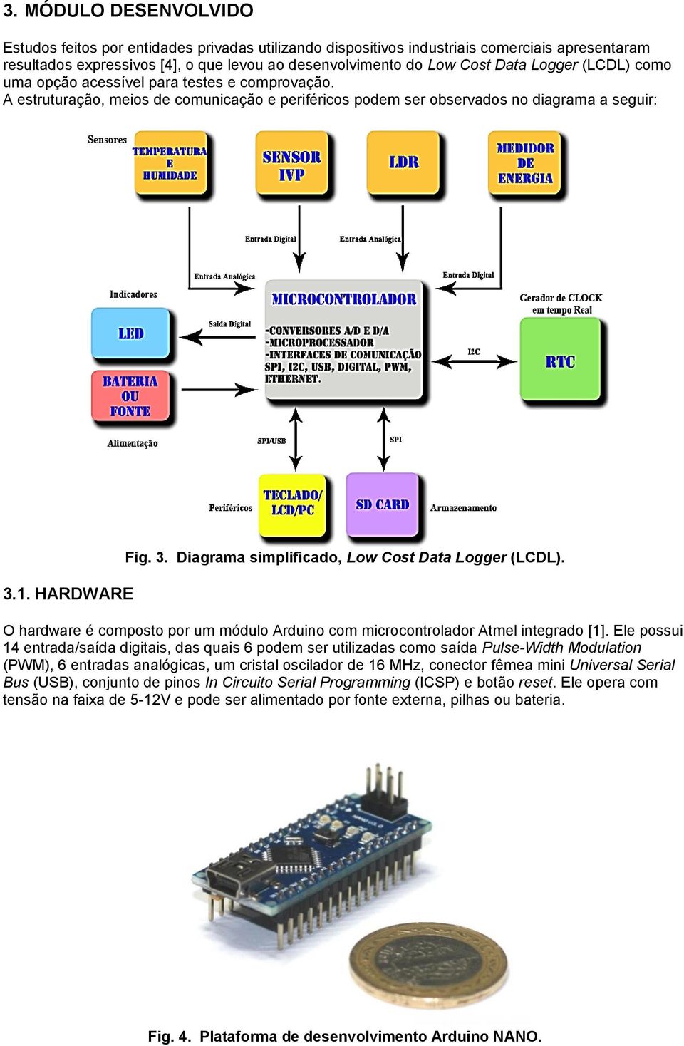 1. HARDWARE Fig. 3. Diagrama simplificado, Low Cost Data Logger (LCDL). O hardware é composto por um módulo Arduino com microcontrolador Atmel integrado [1].