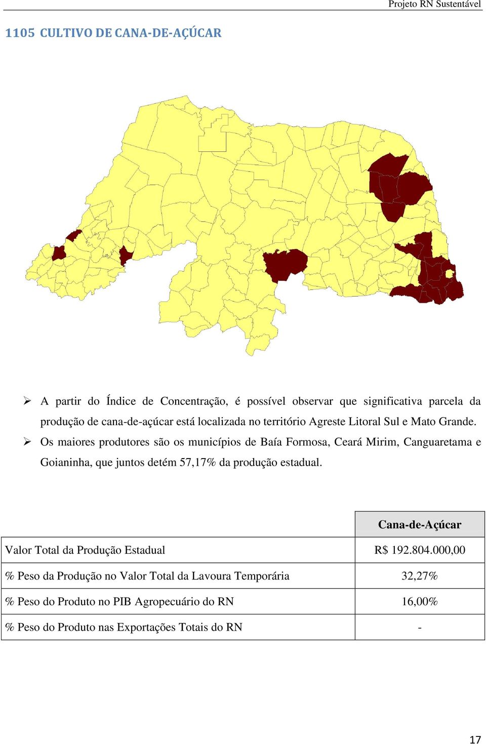 Os maiores produtores são os municípios de Baía Formosa, Ceará Mirim, Canguaretama e Goianinha, que juntos detém 57,17% da produção estadual.