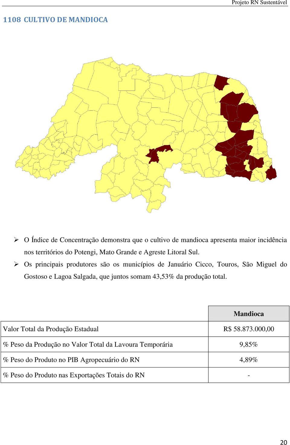 Os principais produtores são os municípios de Januário Cicco, Touros, São Miguel do Gostoso e Lagoa Salgada, que juntos somam 43,53% da