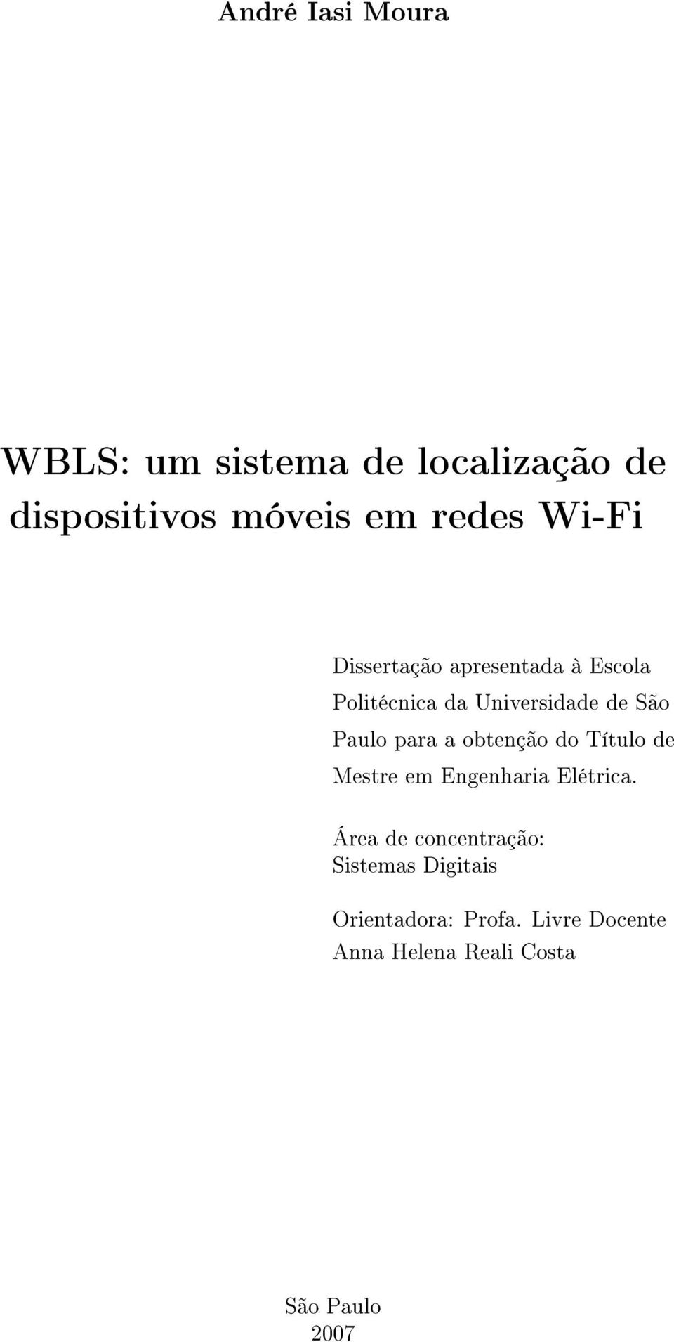 para a obtenção do Título de Mestre em Engenharia Elétrica.