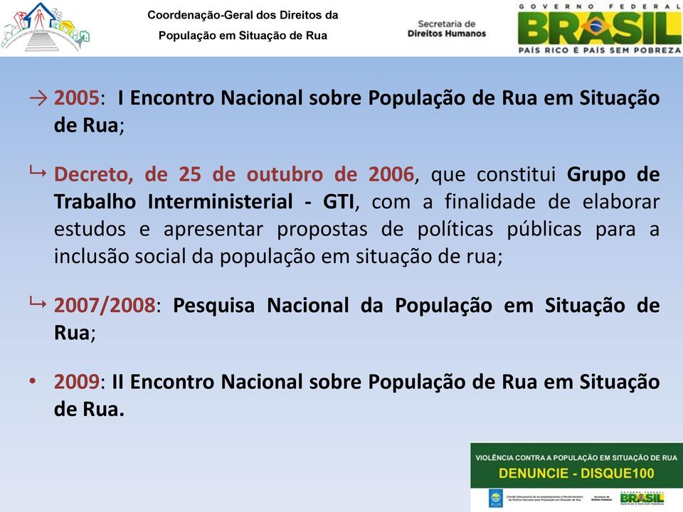 propostas de políticas públicas para a inclusão social da população em situação de rua; 2007/2008: Pesquisa