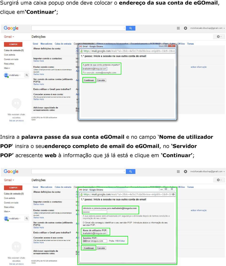 Nome de utilizador POP insira o seuendereço completo de email do egomail, no