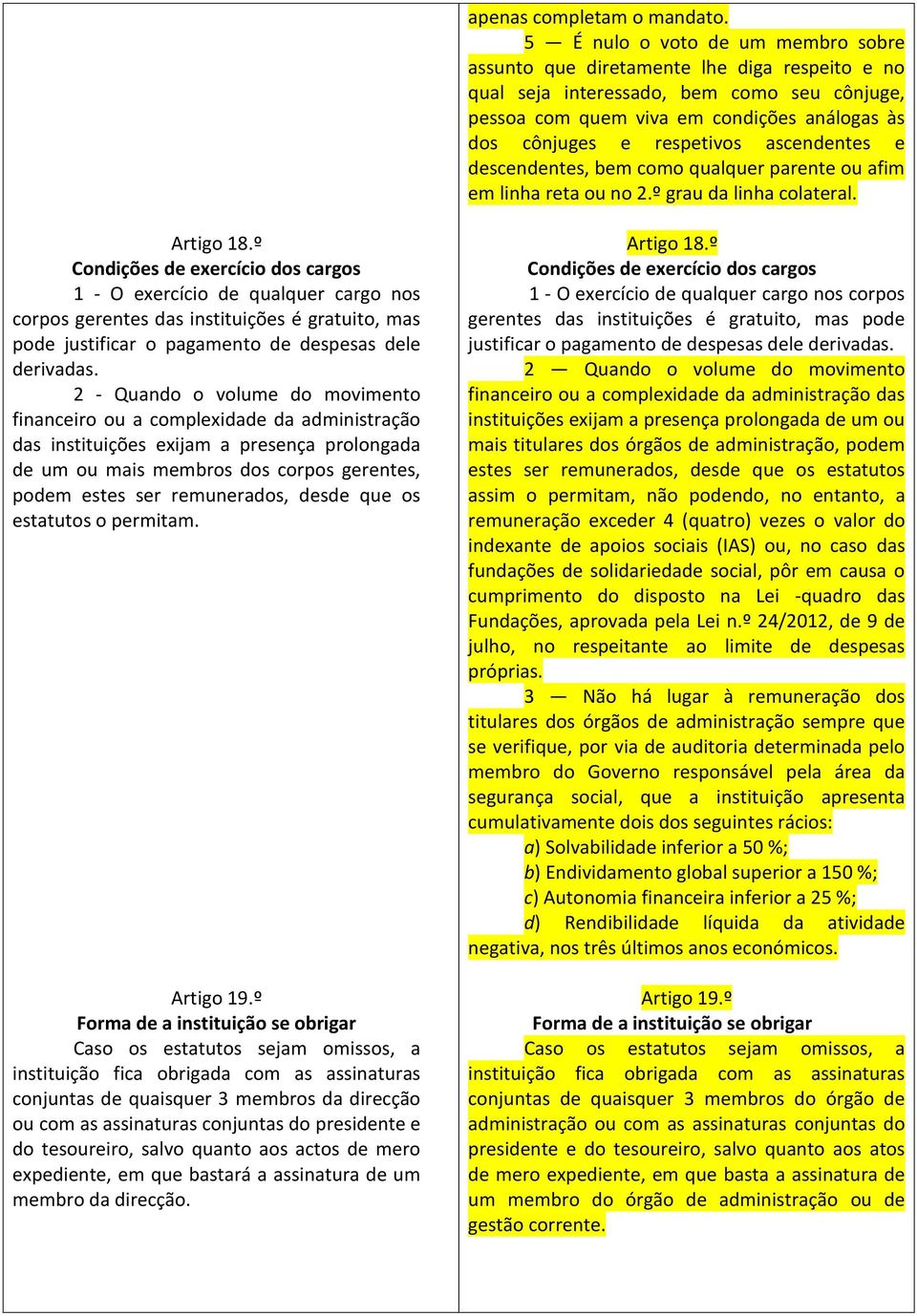 ascendentes e descendentes, bem como qualquer parente ou afim em linha reta ou no 2.º grau da linha colateral. Artigo 18.