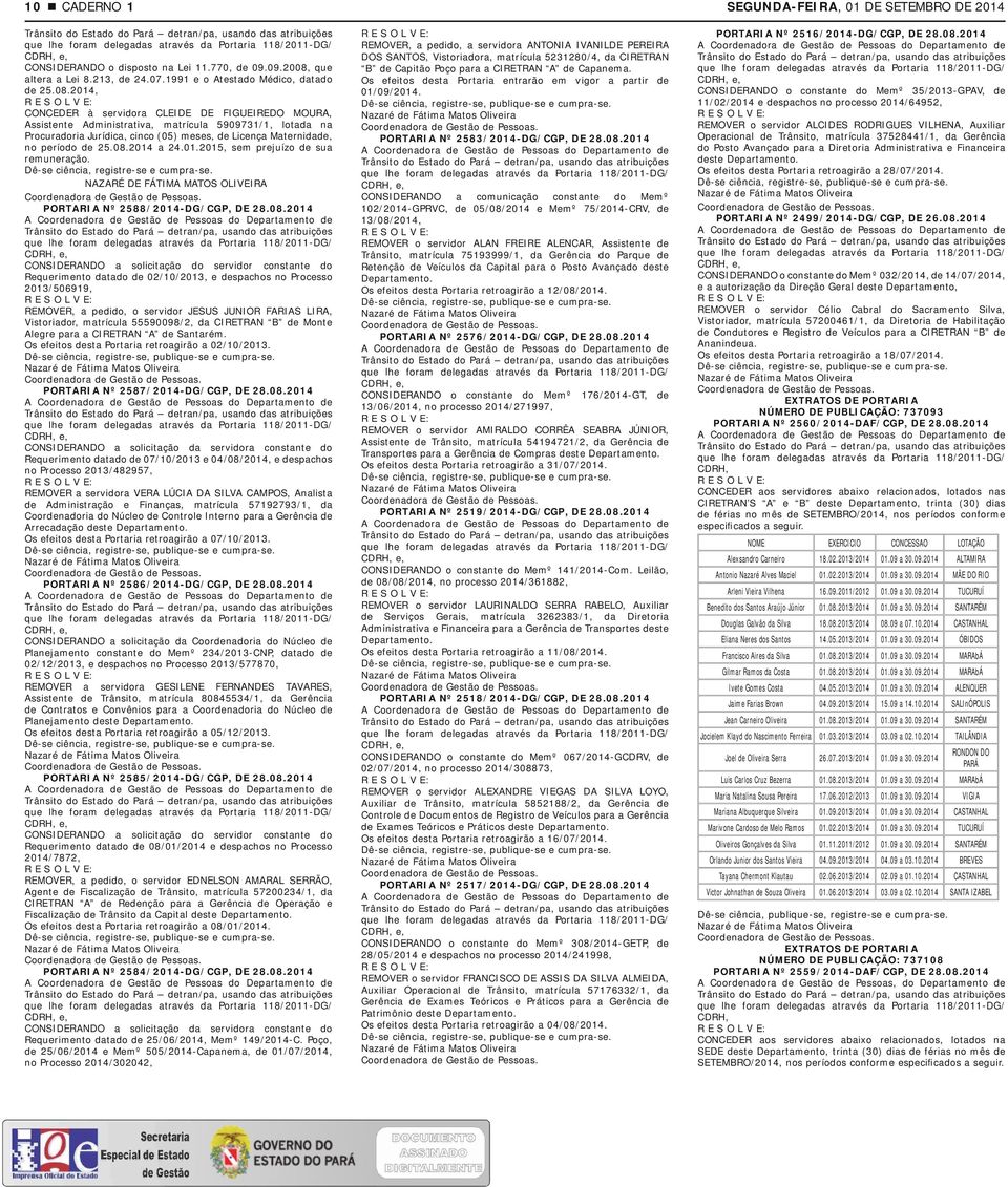 2014, CONCEDER à servidora CLEIDE DE FIGUEIREDO MOURA, Assistente Administrativa, matrícula 5909731/1, lotada na Procuradoria Jurídica, cinco (05) meses, de Licença Maternidade, no período de 25.08.