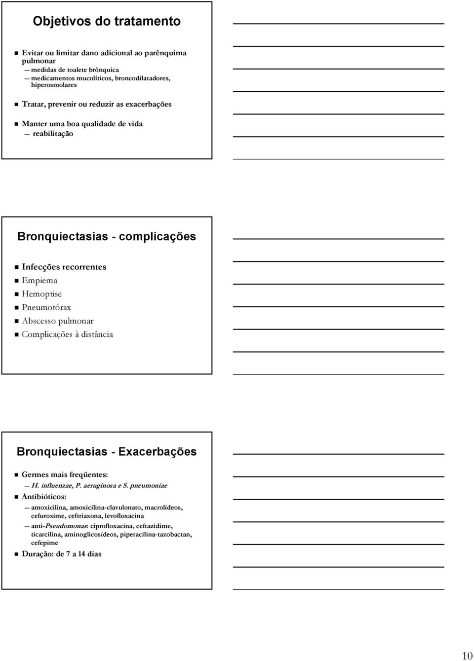 pulmonar Complicações à distância Bronquiectasias - Exacerbações Germes mais freqüentes: H. influenzae, P. aeruginosa e S.