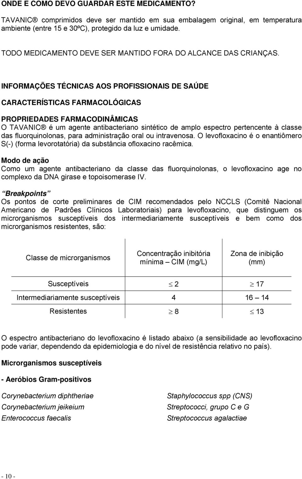 INFORMAÇÕES TÉCNICAS AOS PROFISSIONAIS DE SAÚDE CARACTERÍSTICAS FARMACOLÓGICAS PROPRIEDADES FARMACODINÂMICAS O TAVANIC é um agente antibacteriano sintético de amplo espectro pertencente à classe das