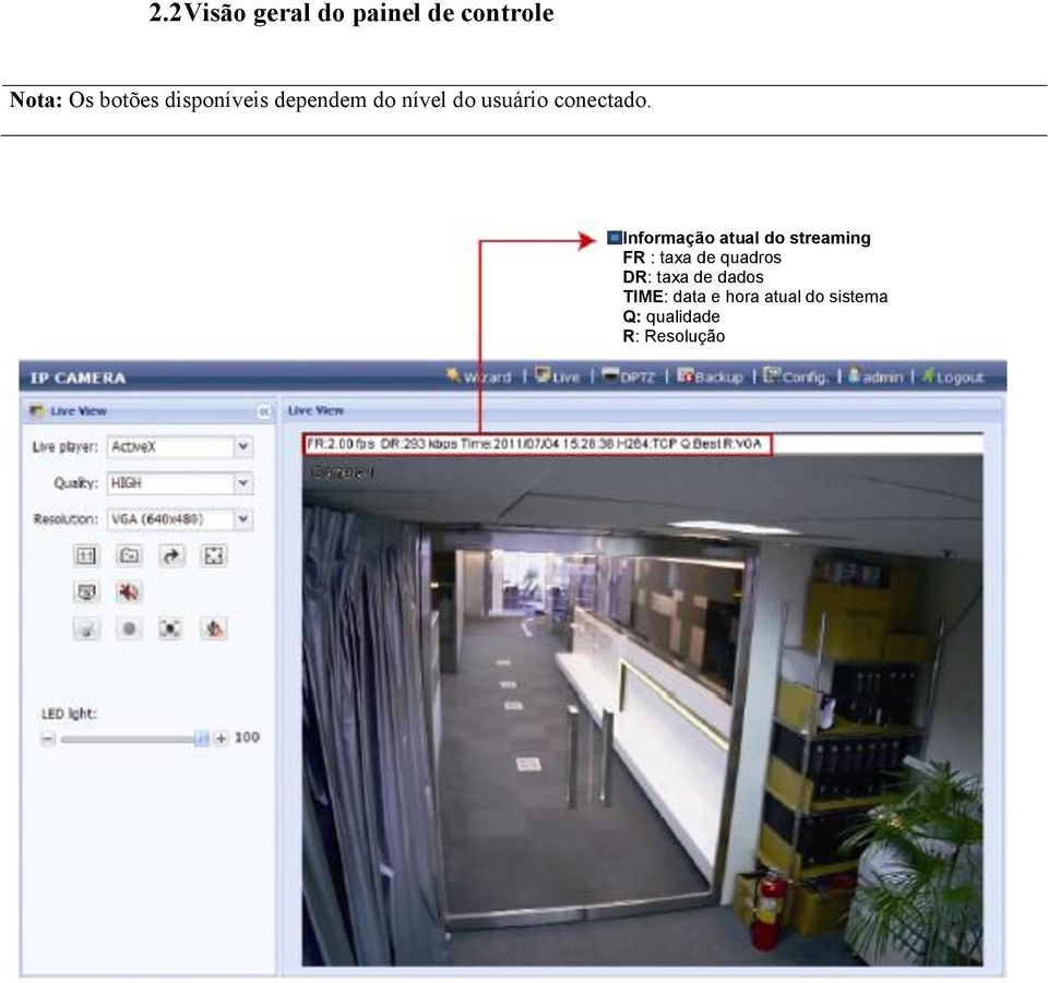 Informação atual do streaming FR : taxa de quadros DR: