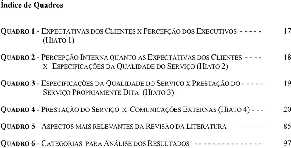 PRESTAÇÃO DO - - - - - SERVIÇO PROPRIAMENTE DITA (HIATO 3) 17 18 19 QUADRO 4 - PRESTAÇÃO DO SERVIÇO X COMUNICAÇÕES EXTERNAS (HIATO 4) - - - 20