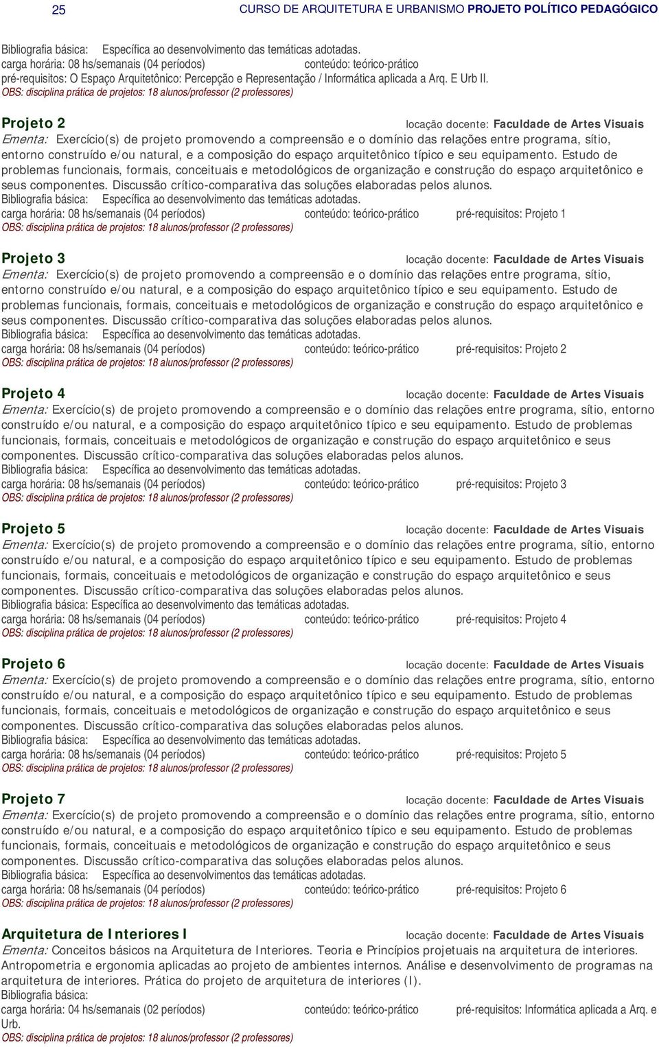 Projeto 2 Exercício(s) de projeto promovendo a compreensão e o domínio das relações entre programa, sítio, entorno construído e/ou natural, e a composição do espaço arquitetônico típico e seu