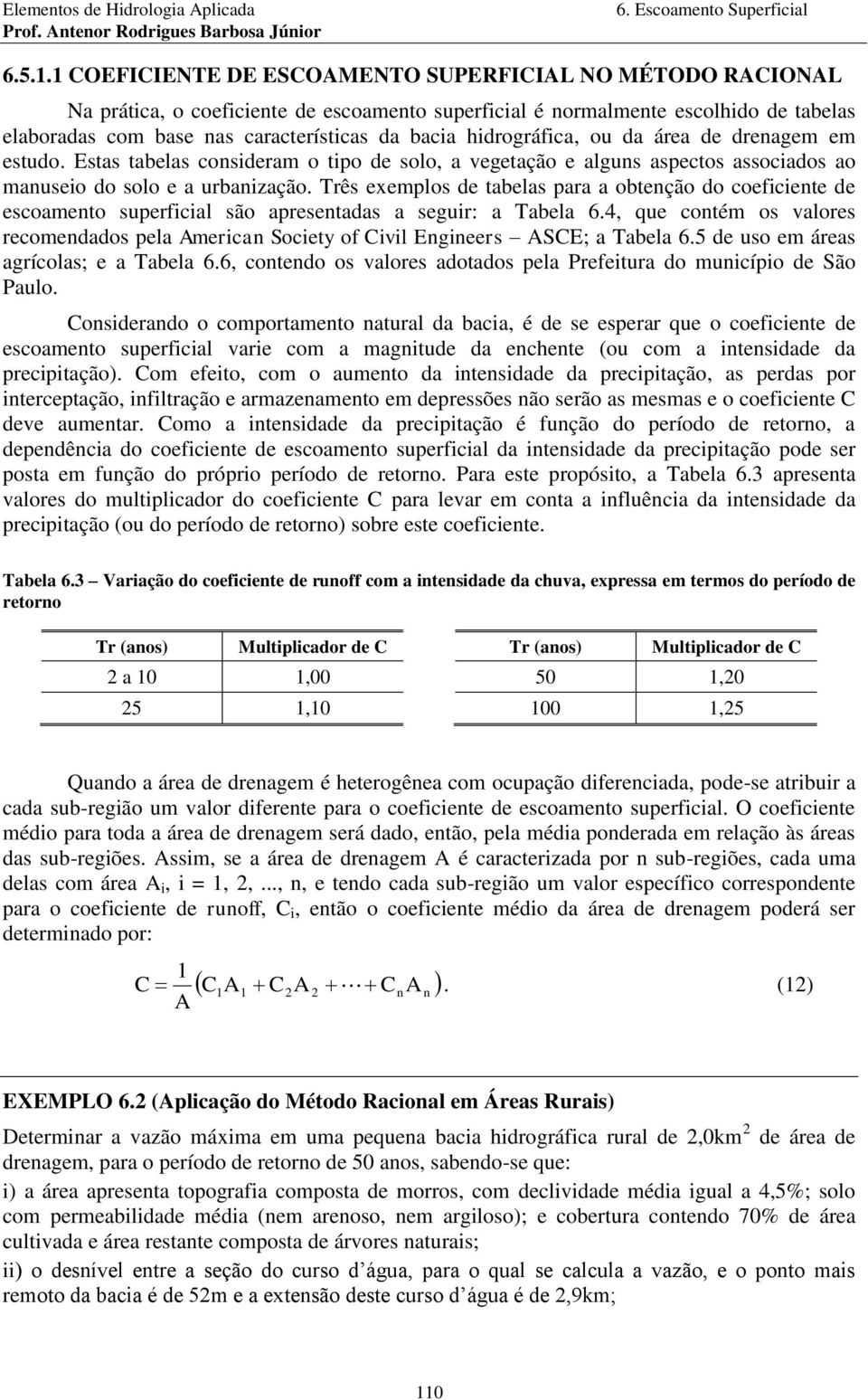 de drenagem em edo. Ea abela conideram o ipo de olo a vegeação e algn apeco aociado ao maneio do olo e a rbanização.