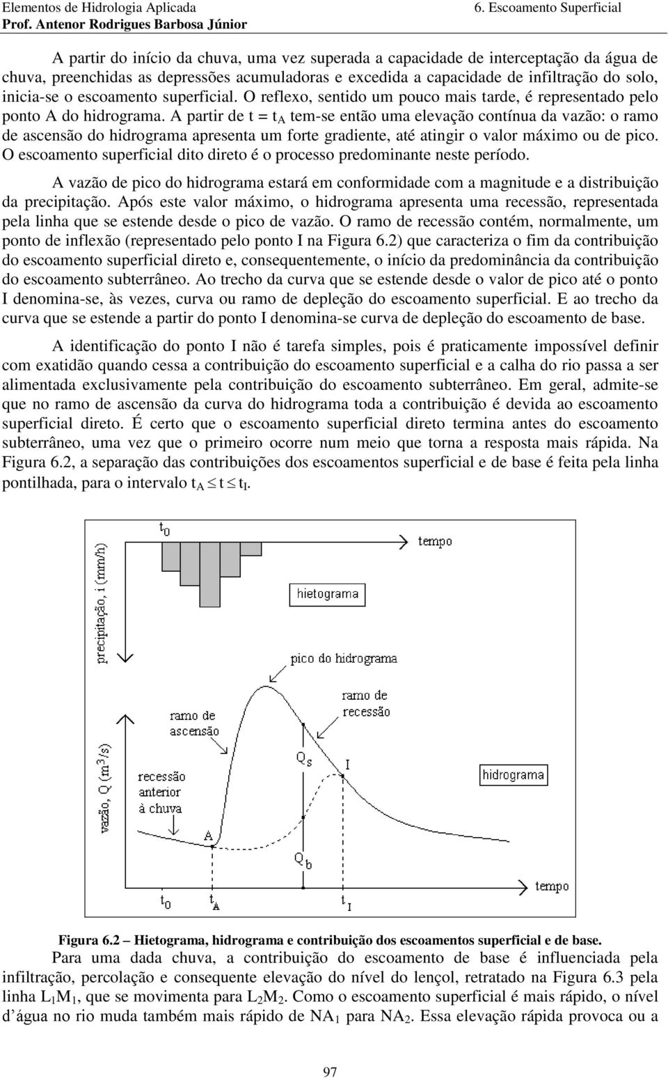 A parir de = A em-e enão ma elevação conína da vazão: o ramo de acenão do hidrograma apreena m fore gradiene aé aingir o valor máximo o de pico.