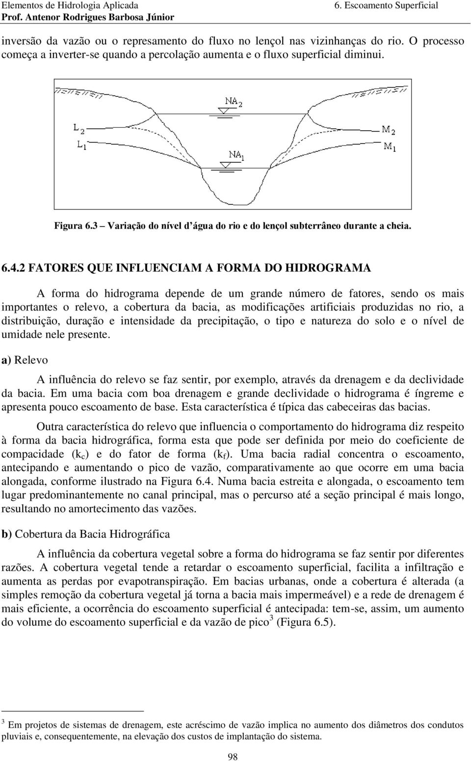 FATORES UE INFLUENCIAM A FORMA DO HIDROGRAMA A forma do hidrograma depende de m grande número de faore endo o mai imporane o relevo a coberra da bacia a modificaçõe arificiai prodzida no rio a