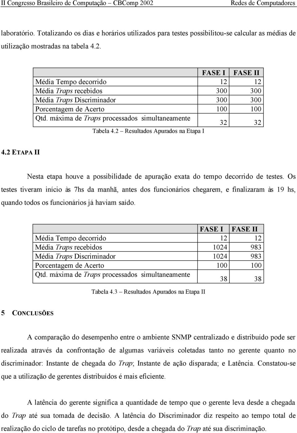 máxima de Traps processados simultaneamente 32 32 Tabela 4.2 Resultados Apurados na Etapa I 4.2 ETAPA II Nesta etapa houve a possibilidade de apuração exata do tempo decorrido de testes.