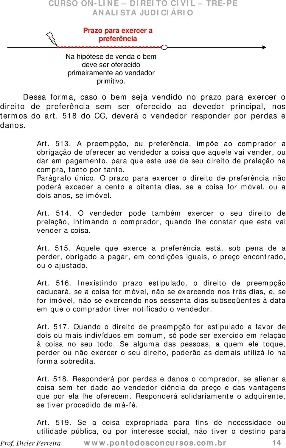 518 do CC, deverá o vendedor responder por perdas e danos. Art. 513.