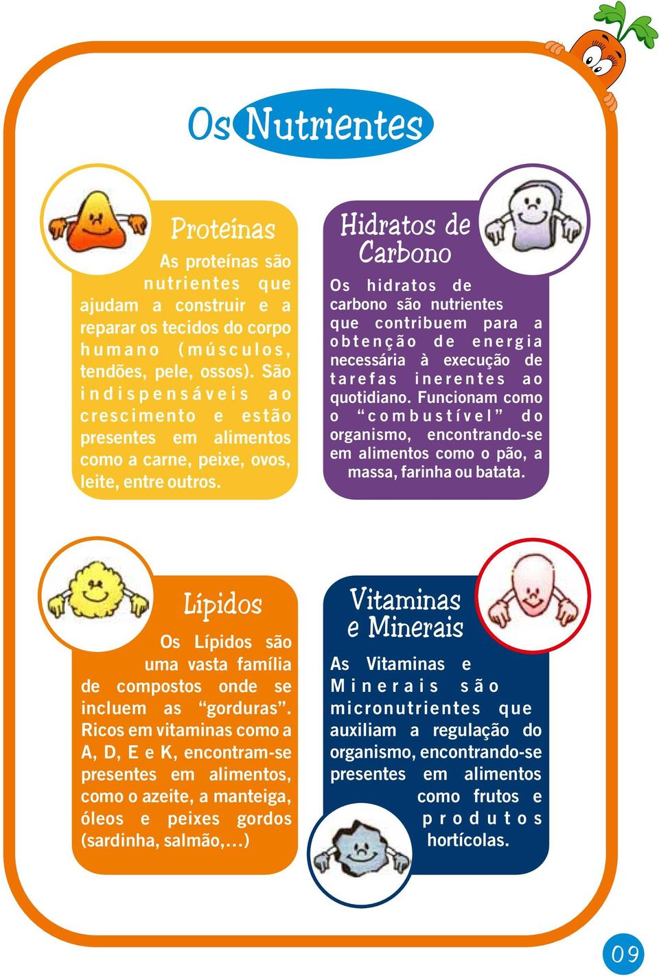 Ricos em vitaminas como a A, D, E e K, encontram-se presentes em alimentos, como o azeite, a manteiga, óleos e peixes gordos (sardinha, salmão, ) Hidratos de Carbono Os hidratos de carbono são