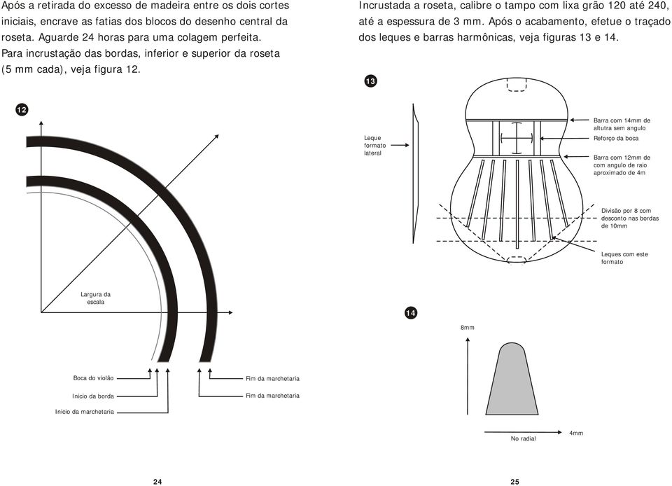 Após o acabamento, efetue o traçado dos leques e barras harmônicas, veja figuras 13 e 14.