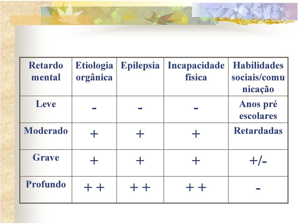 nicação Leve - - - Anos pré escolares Moderado