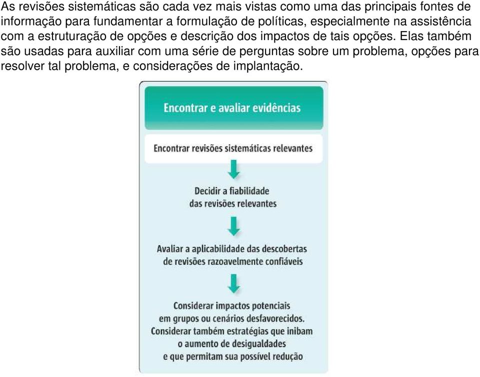 opções e descrição dos impactos de tais opções.