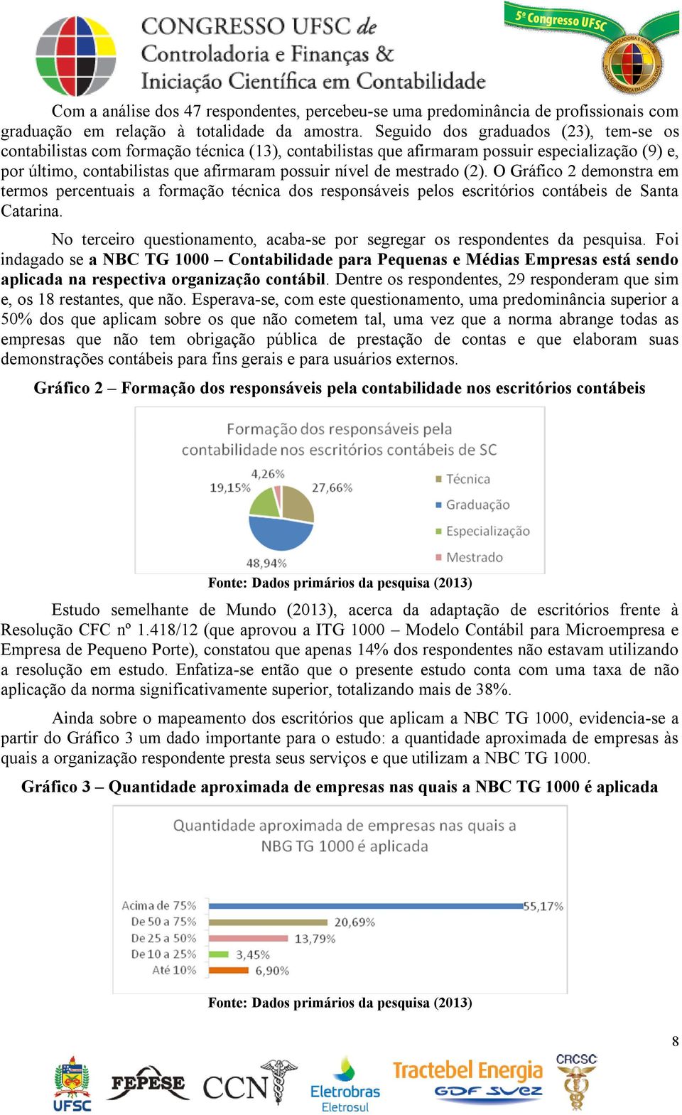 mestrado (2). O Gráfico 2 demonstra em termos percentuais a formação técnica dos responsáveis pelos escritórios contábeis de Santa Catarina.