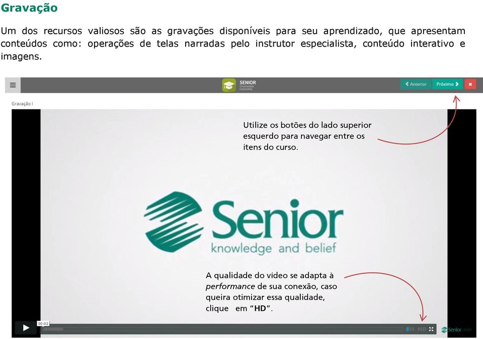 imagens. Utilize os botões do lado superior esquerdo para navegar entre os itens do curso.