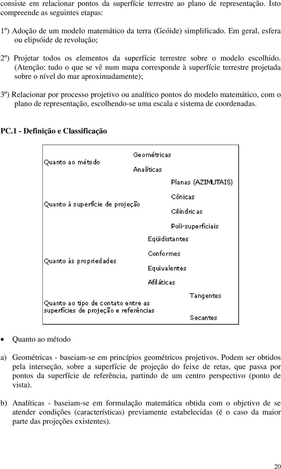 (Atenção: tudo o que se vê num mapa corresponde à superfície terrestre projetada sobre o nível do mar aproximadamente); 3º) Relacionar por processo projetivo ou analítico pontos do modelo matemático,