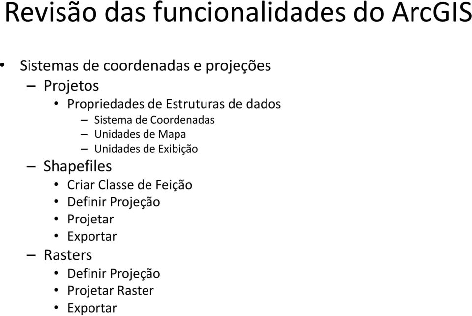 Shapefiles Criar Classe de Feição Definir Projeção