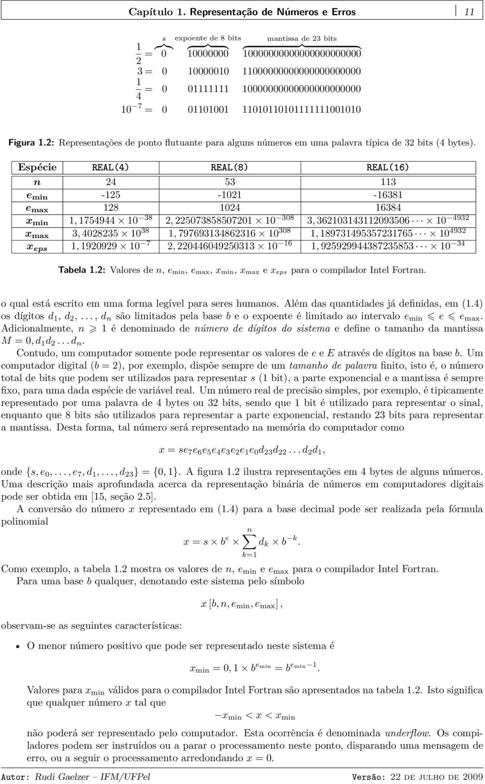 10000000000000000000000 10 7 = 0 01101001 11010110101111111001010 Figura 1.: epresentações de ponto flutuante para alguns números em uma palavra típica de 3 bits 4 bytes).