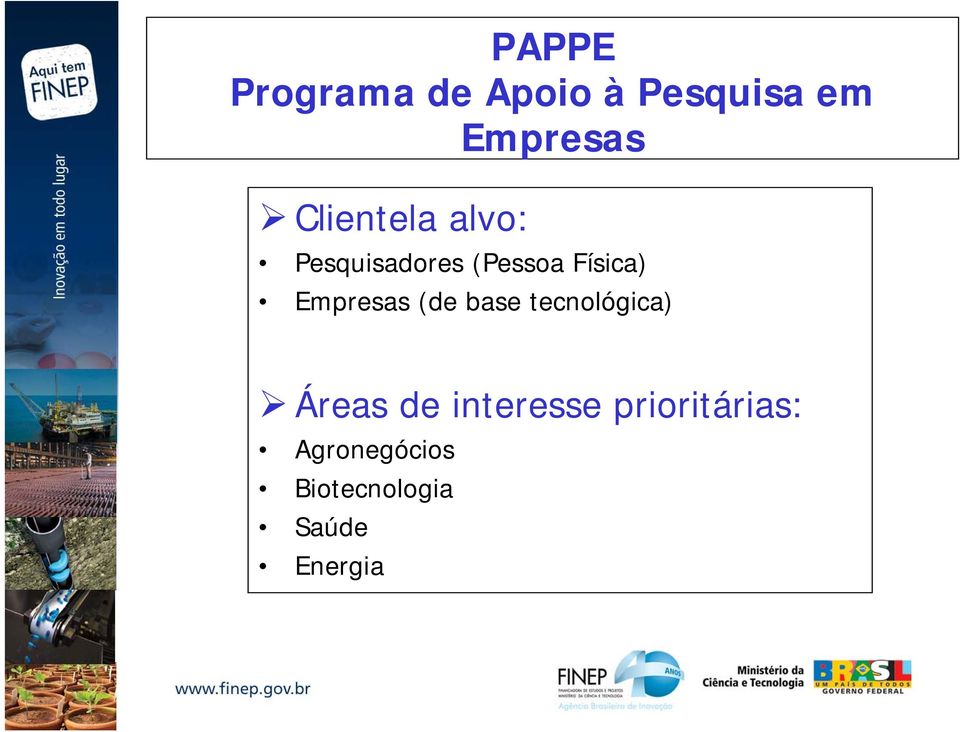 Empresas (de base tecnológica) Áreas de interesse