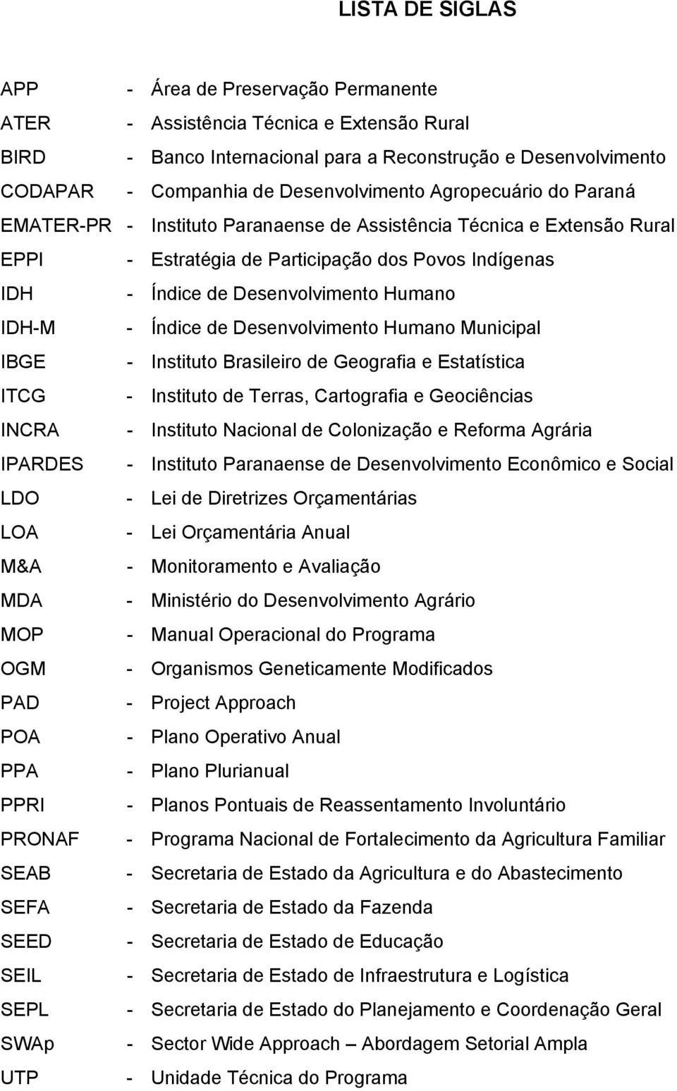 Humano IDH-M - Índice de Desenvolvimento Humano Municipal IBGE - Instituto Brasileiro de Geografia e Estatística ITCG - Instituto de Terras, Cartografia e Geociências INCRA - Instituto Nacional de