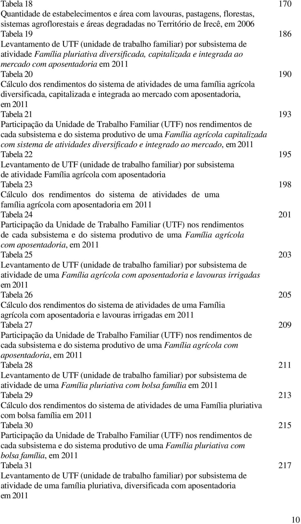 atividades de uma família agrícola diversificada, capitalizada e integrada ao mercado com aposentadoria, em 2011 Tabela 21 Participação da Unidade de Trabalho Familiar (UTF) nos rendimentos de cada