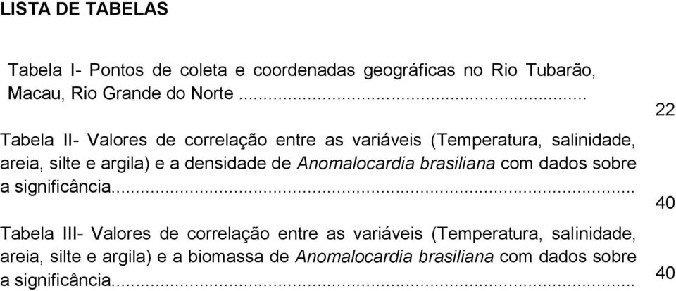 de Anomalocardia brasiliana com dados sobre a significância.
