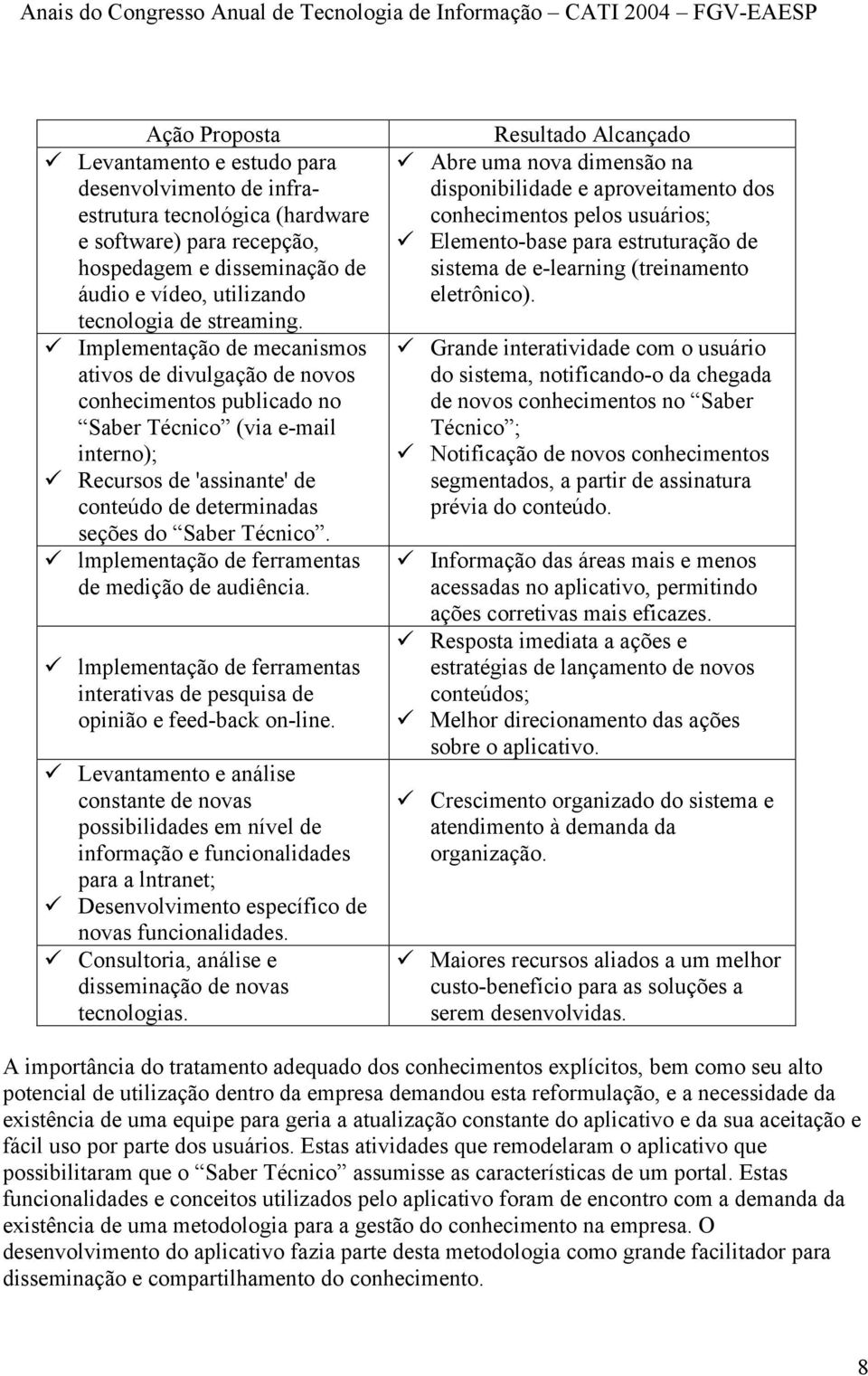 Implementação de mecanismos ativos de divulgação de novos conhecimentos publicado no Saber Técnico (via e-mail interno); Recursos de 'assinante' de conteúdo de determinadas seções do Saber Técnico.