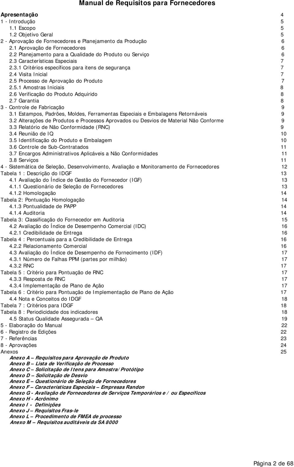 5 Processo de Aprovação do Produto 7 2.5.1 Amostras Iniciais 8 2.6 Verificação do Produto Adquirido 8 2.7 Garantia 8 3 - Controle de Fabricação 9 3.