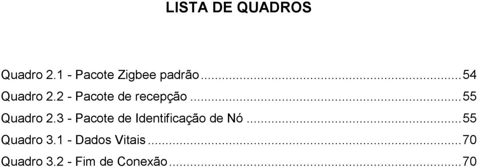 3 - Pacote de Identificação de Nó... 55 Quadro 3.