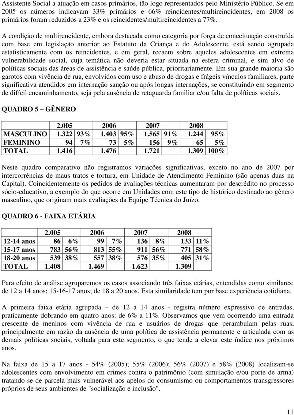 A condição de multirencidente, embora destacada como categoria por força de conceituação construída com base em legislação anterior ao Estatuto da Criança e do Adolescente, está sendo agrupada