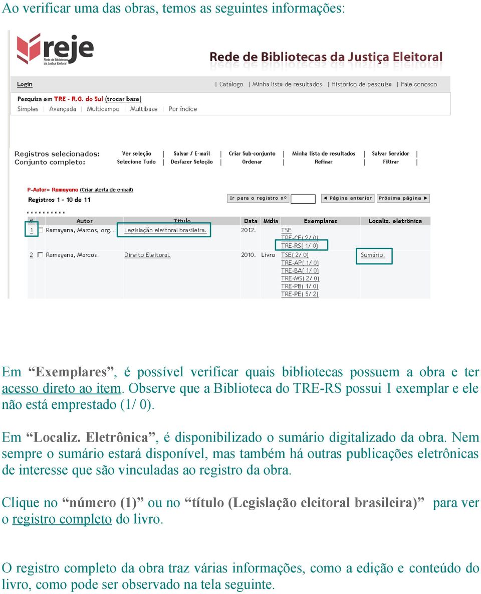 Nem sempre o sumário estará disponível, mas também há outras publicações eletrônicas de interesse que são vinculadas ao registro da obra.