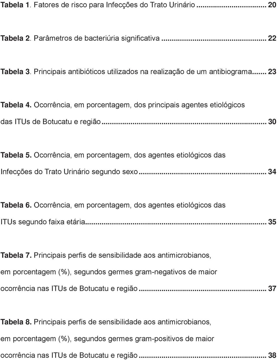 Ocorrência, em porcentagem, dos agentes etiológicos das Infecções do Trato Urinário segundo sexo... 34 Tabela 6. Ocorrência, em porcentagem, dos agentes etiológicos das ITUs segundo faixa etária.