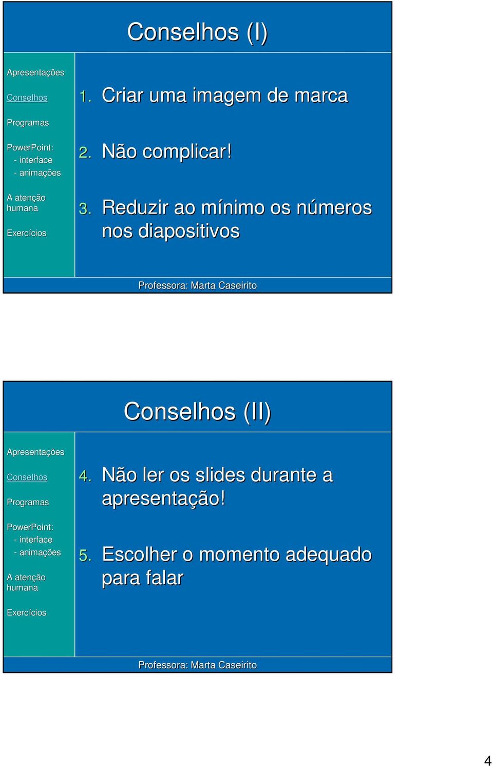 Professora: Marta 7 (II) 4. Não ler os slides durante a apresentação!