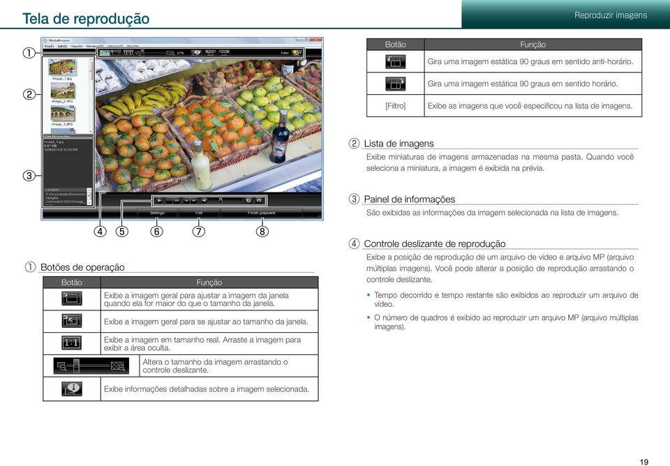 3 Painel de informações São exibidas as informações da imagem selecionada na lista de imagens.